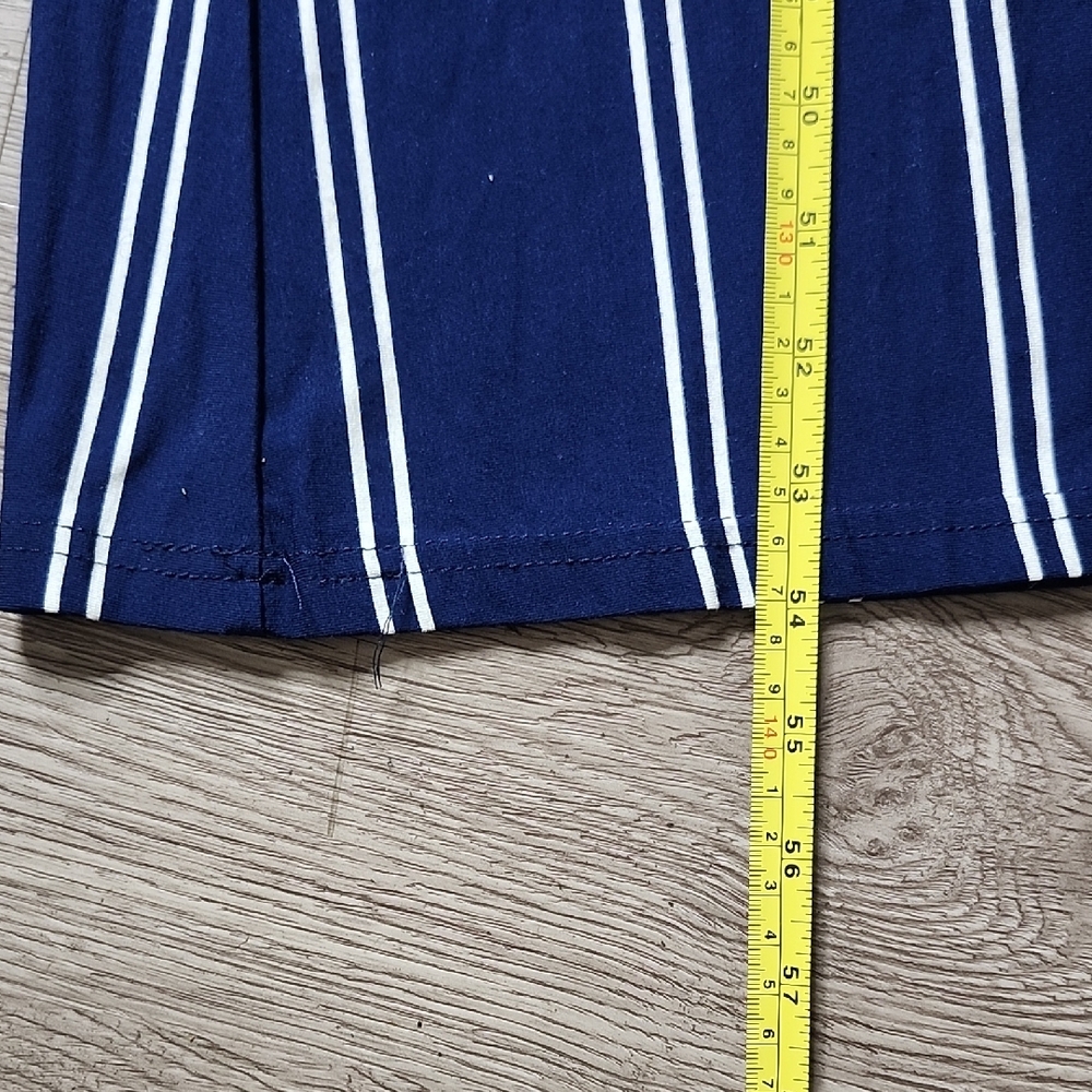 Olivaceous Navy Blue Vertical Stripe Wide-Leg Jumpsuit - Picture 3 of 14